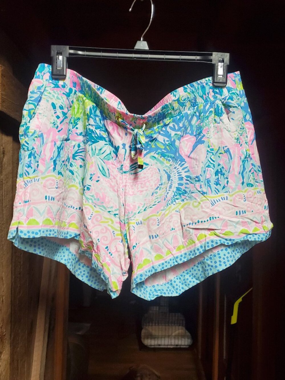 Lilly Pulitzer Katia Shorts Fished My Wish Pink Blue Tropical Pull On Size M